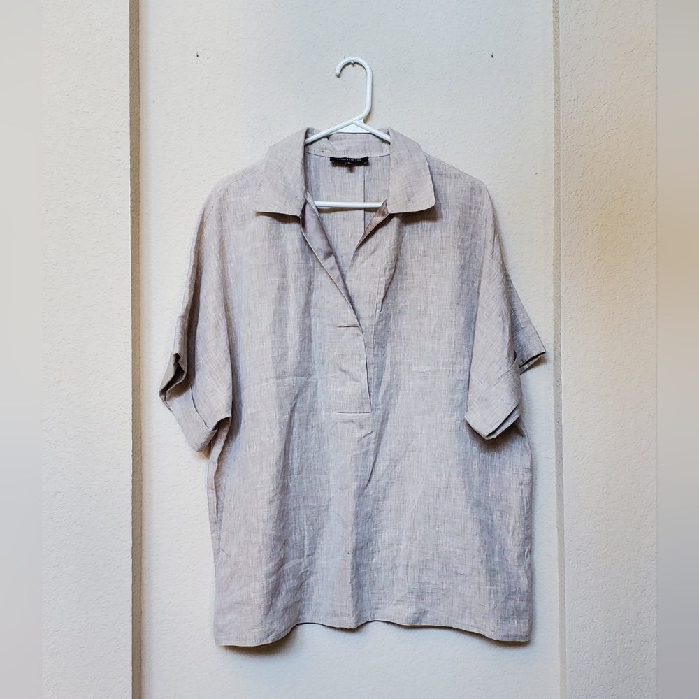 Casual Beige Linen Women's Top